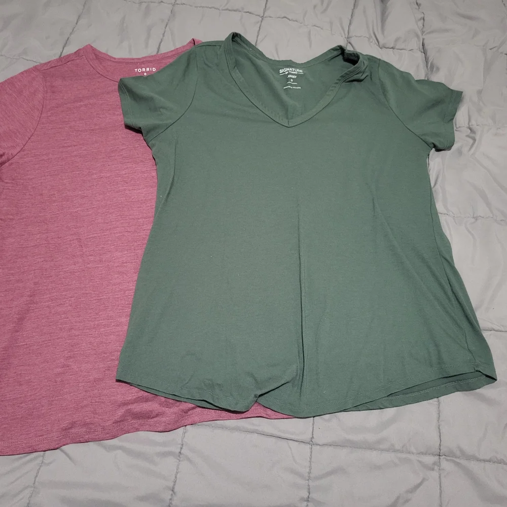 Torrid Green and Pink V-Neck T-Shirts - Picture 1 of 4